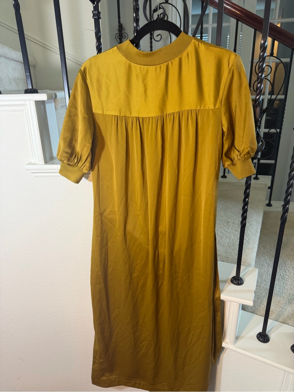 Who What Wear Olive Midi Dress with Puff Sleeves and Waist Tie - Picture 3 of 5